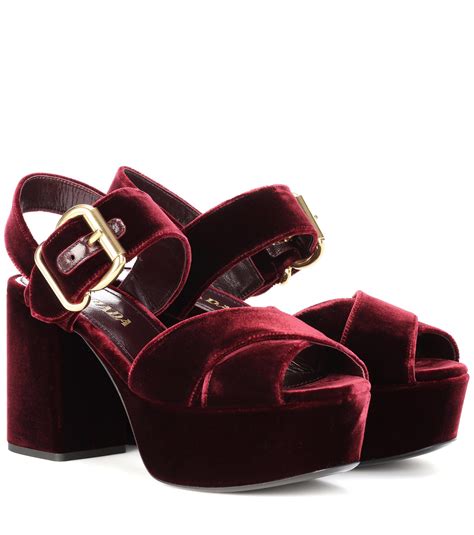 prada red velvet platform sandals|Prada 95mm platform sandals.